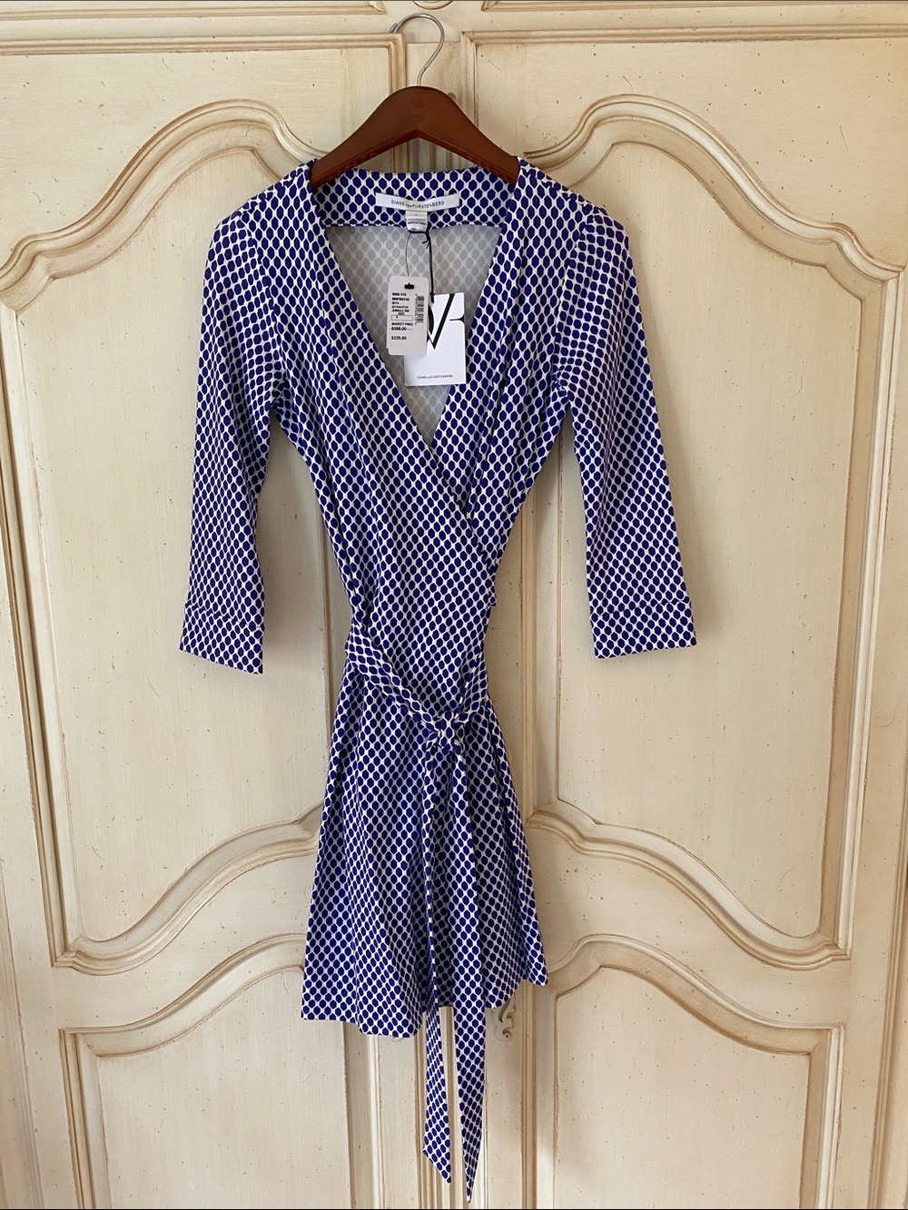Diane Von Furstenberg Navy and White Geometric Wrap Dress